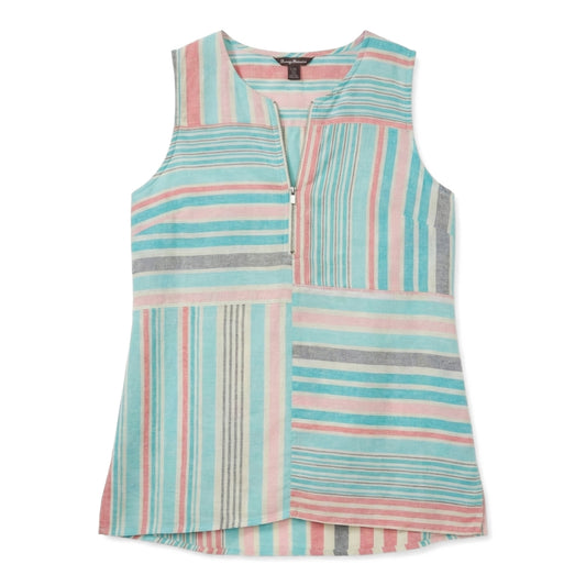 Women's [L] Kohala Stripe 1/4 Zip Linen Sleeveless Blouse | Tommy Bahama