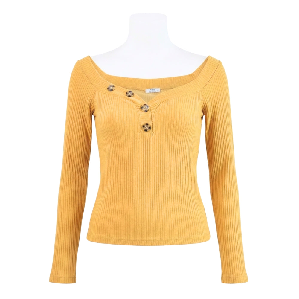 Women's [L] Ribbed Button-Front Long Sleeve Top | Ardene
