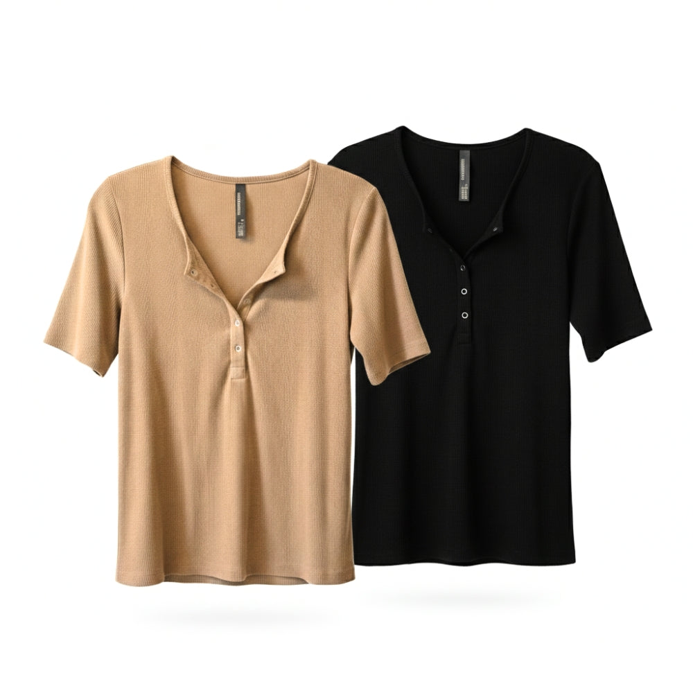 Women's [S/M] Tencel Modal Ribbed Henley Tee | Mondetta