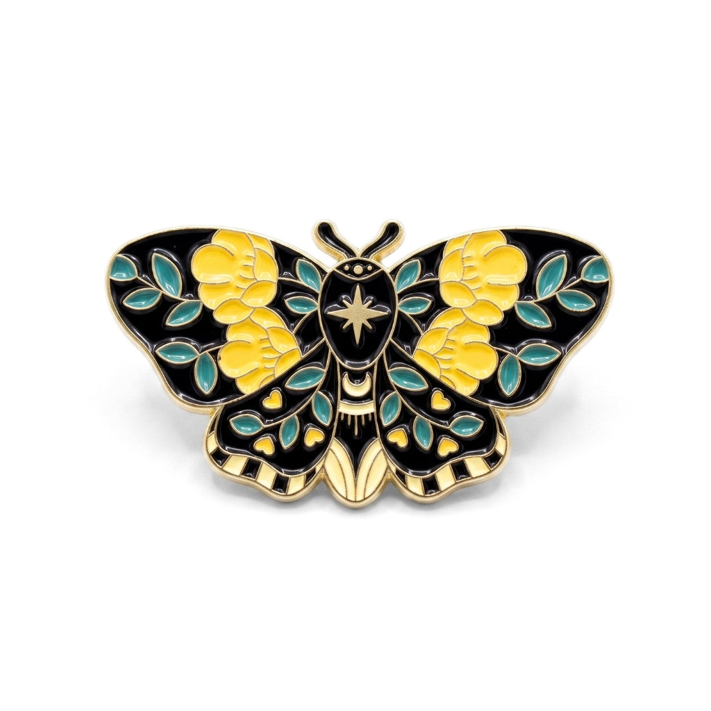 Yellow Rose Black Moth | Brooch
