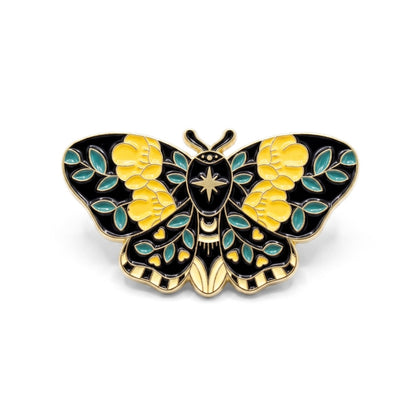 Yellow Rose Black Moth | Brooch