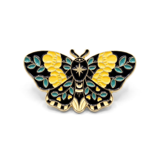 Yellow Rose Black Moth | Brooch