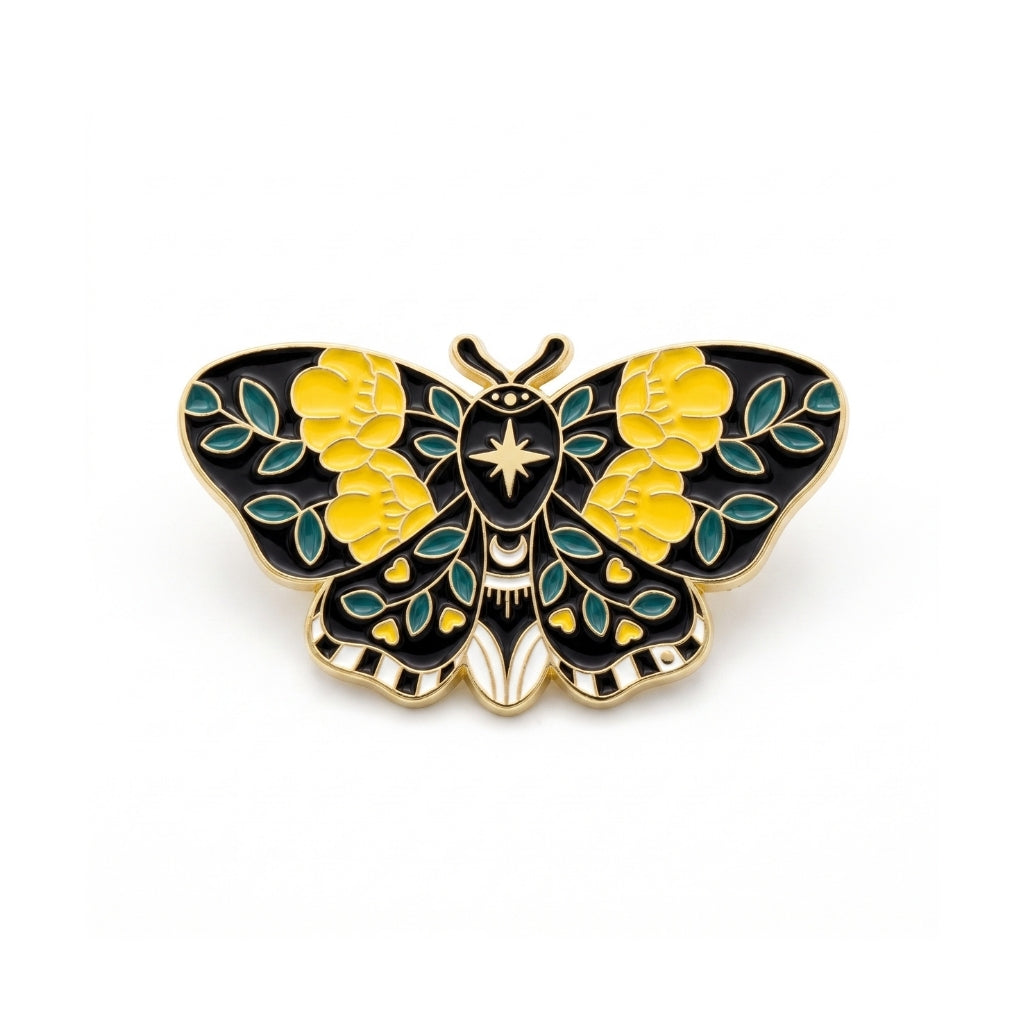 Yellow Rose Black Moth | Brooch