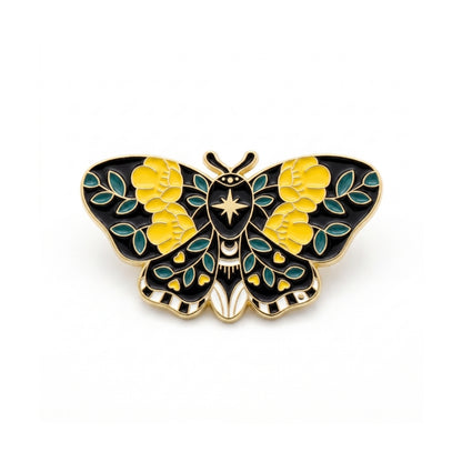 Yellow Rose Black Moth | Brooch