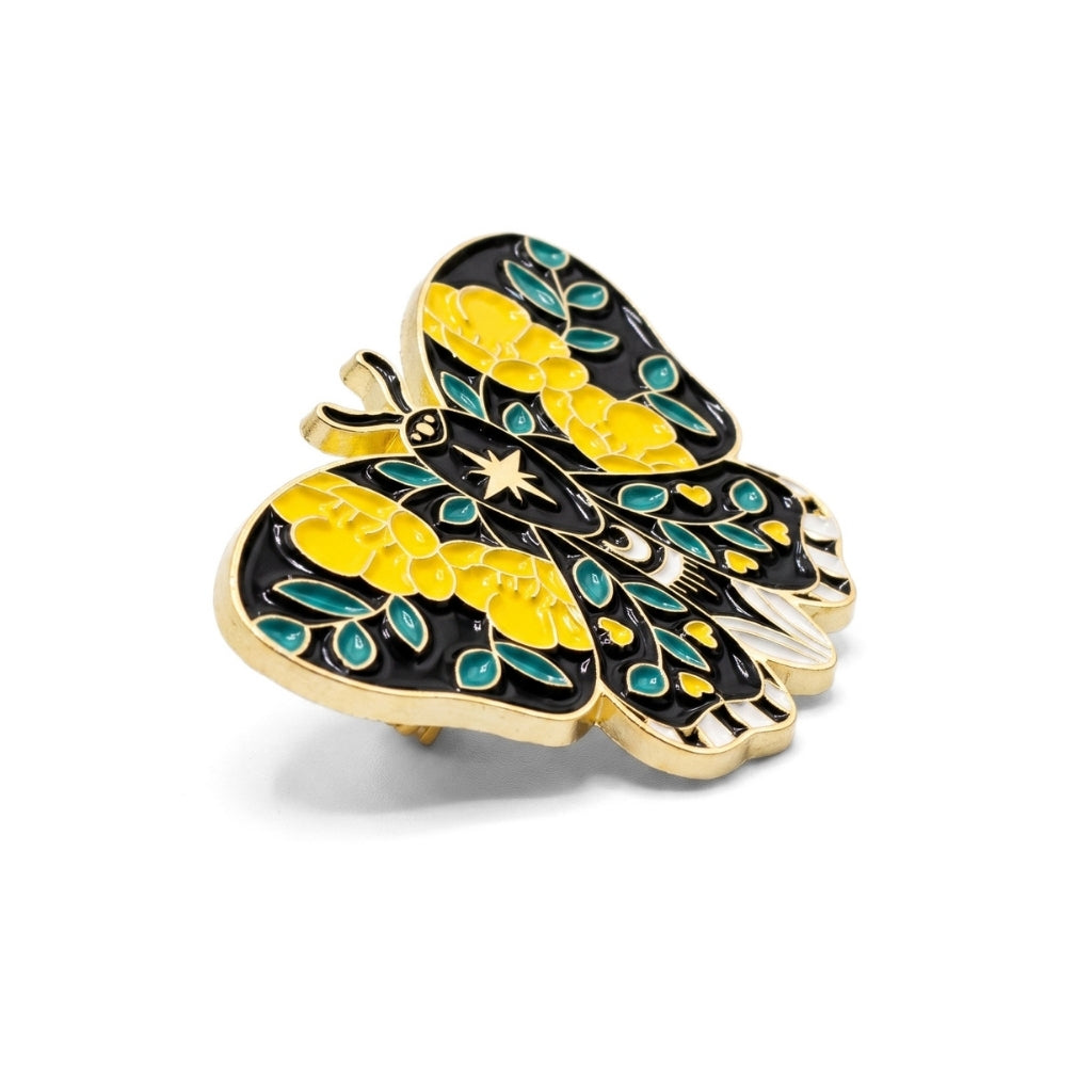 Yellow Rose Black Moth | Brooch