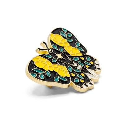Yellow Rose Black Moth | Brooch