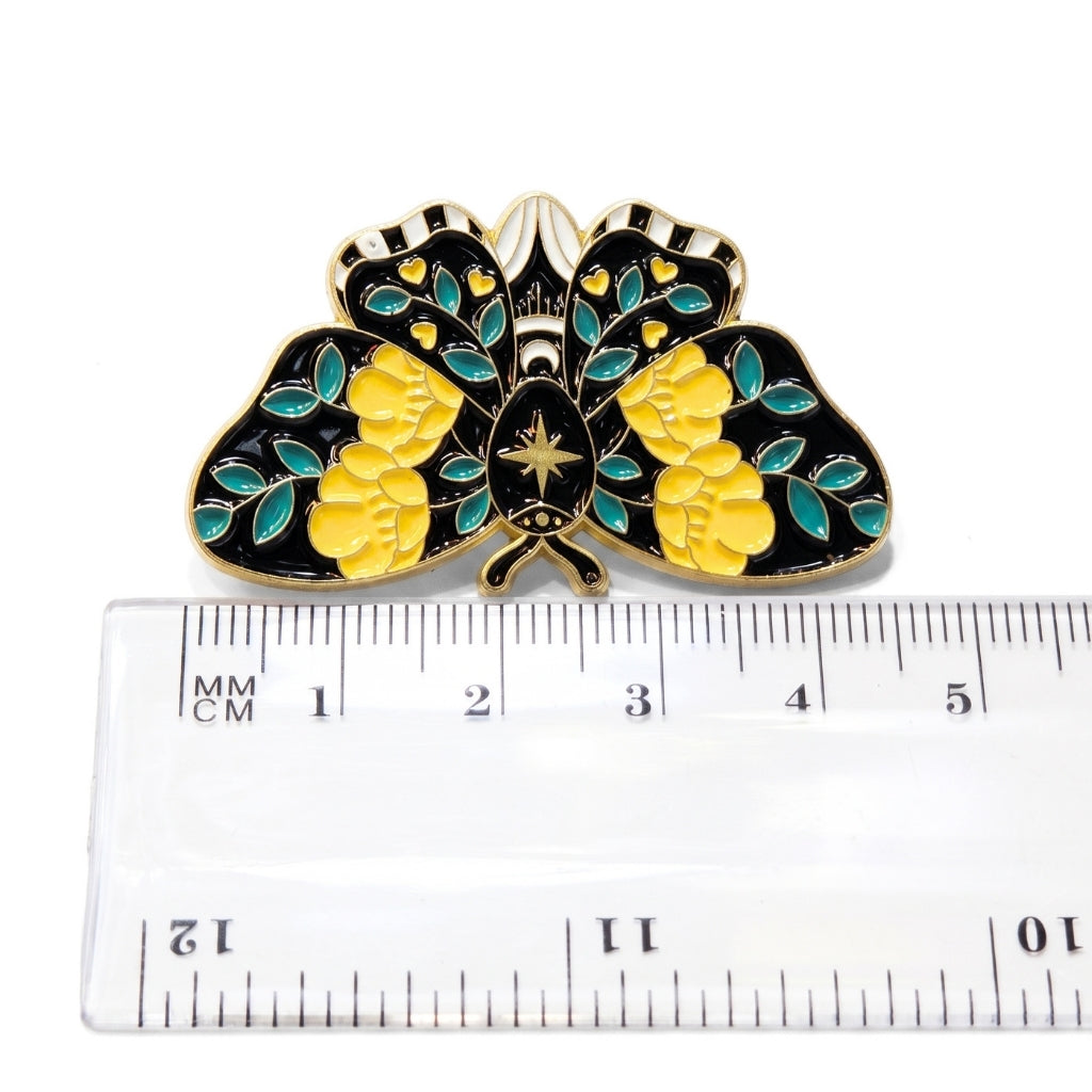 Yellow Rose Black Moth | Brooch