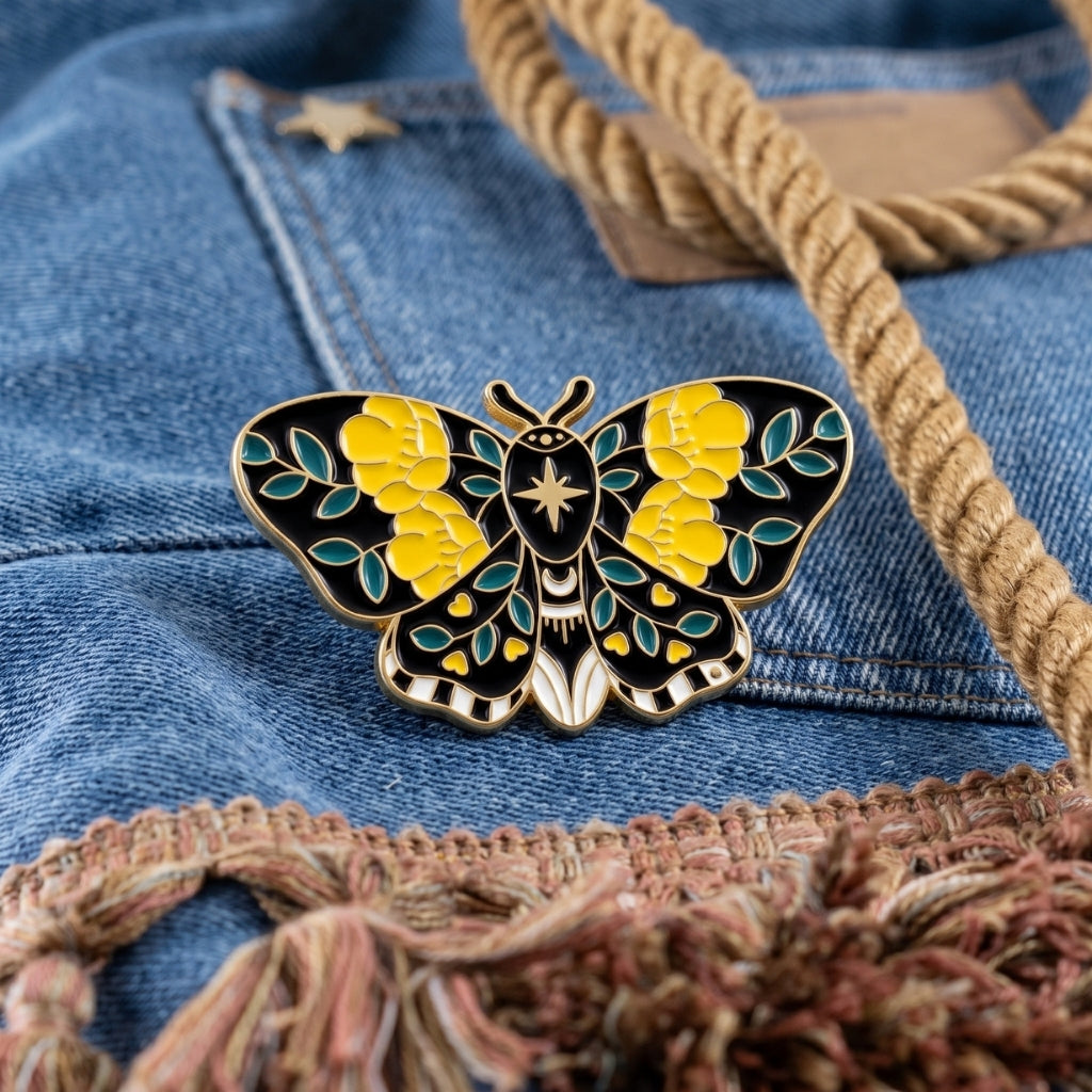 Yellow Rose Black Moth | Brooch